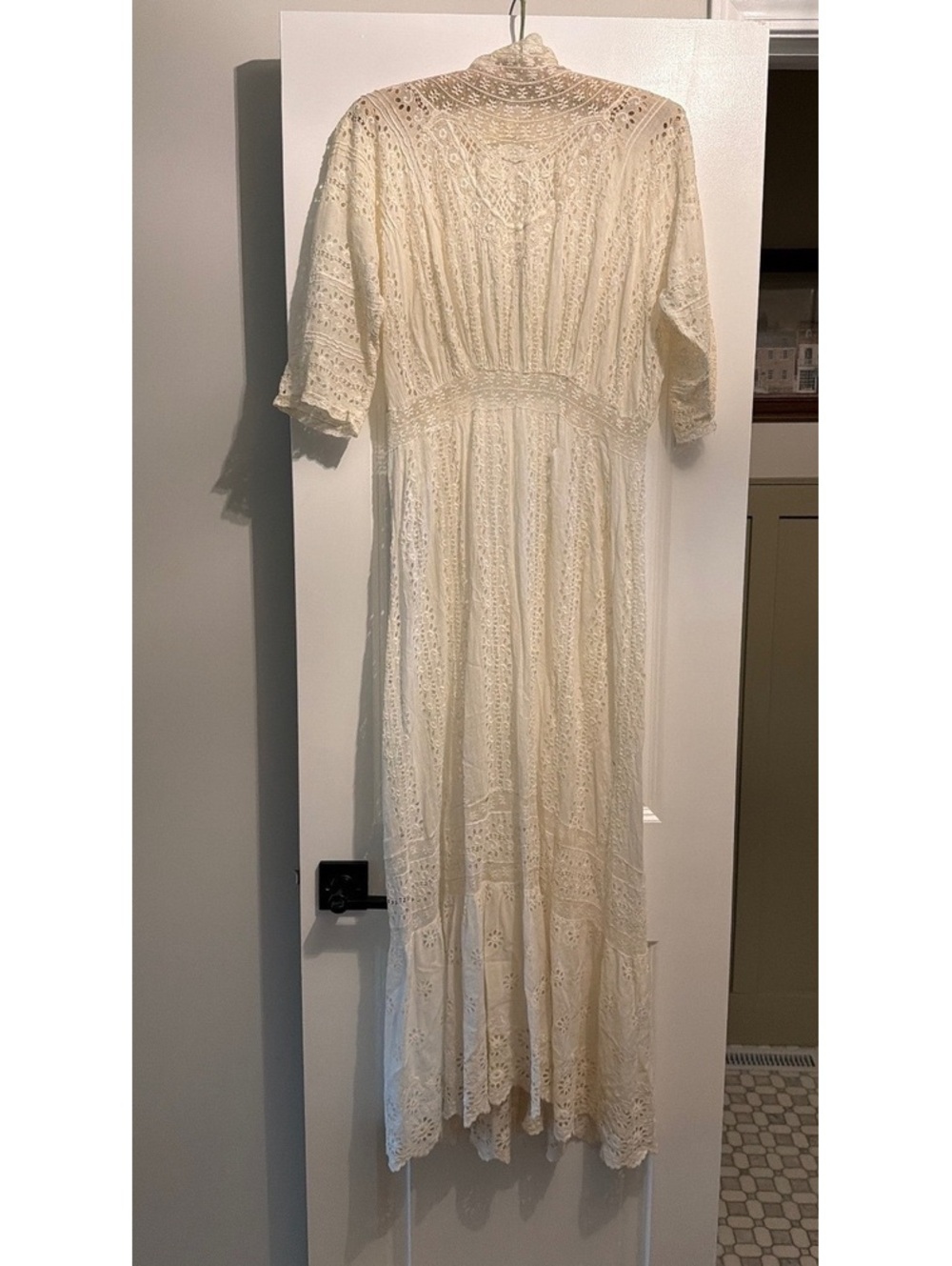 Vintage women’s Edwardian lace eyelet cream white wedding dress bridal gown XS